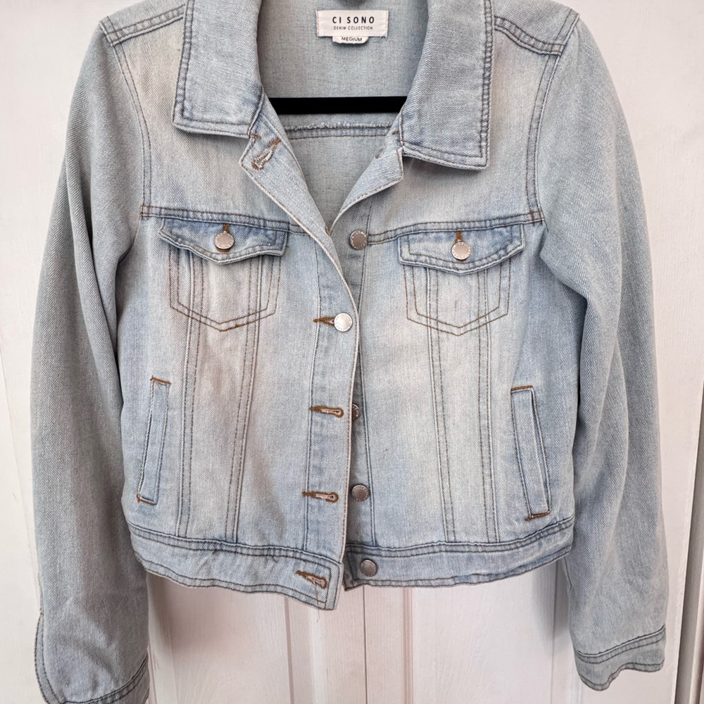 Ci Sono Blue Cropped Jean Jacket